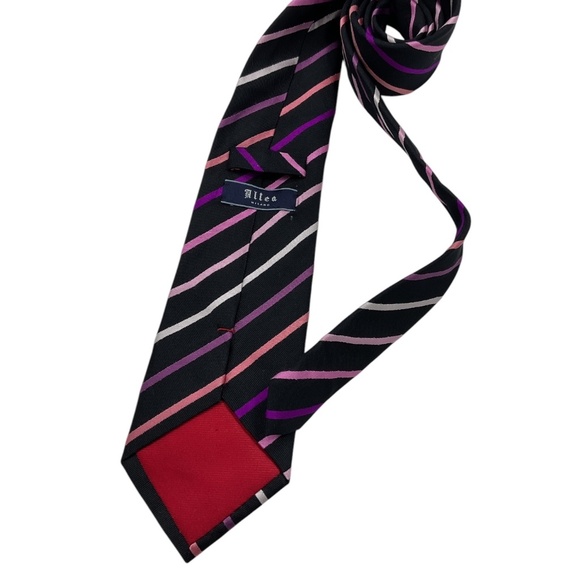ALTEA Black/Purple Striped Silk LUXURY Tie ITALY - Picture 2 of 4